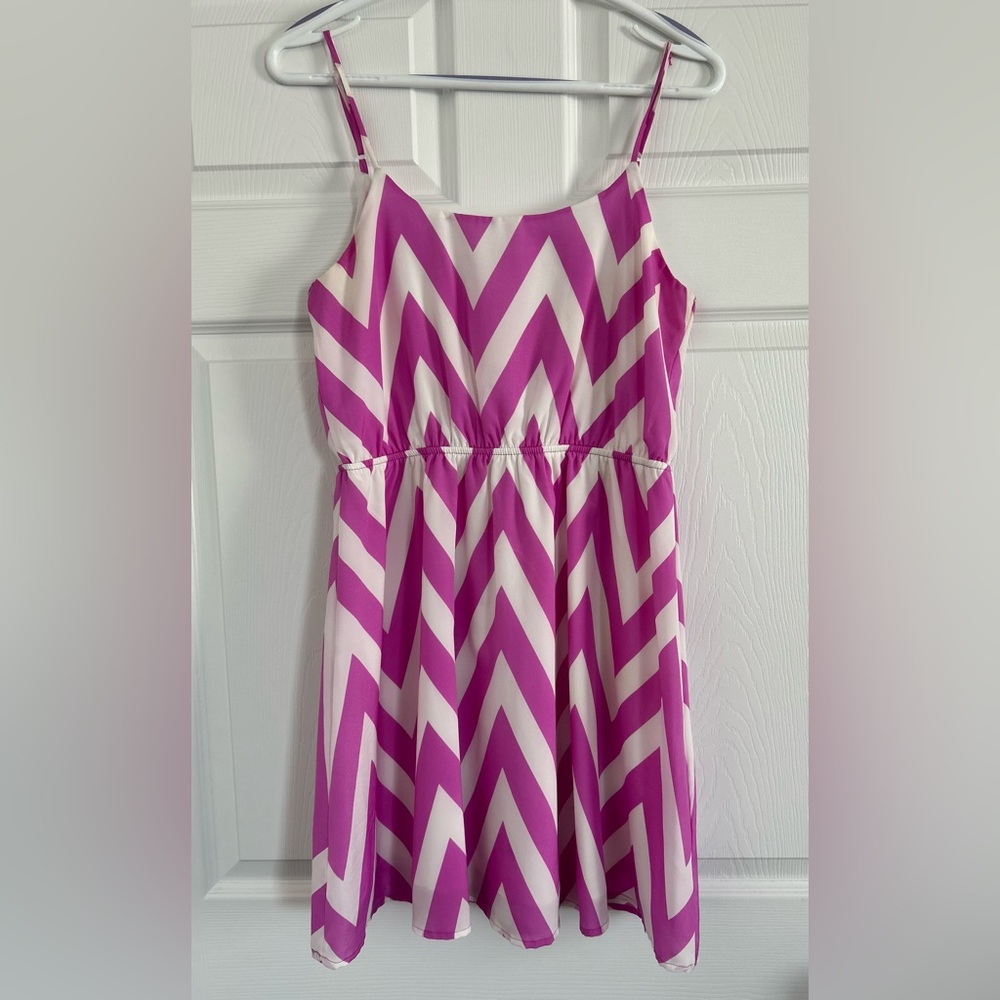 Pink and White Chevron Dress